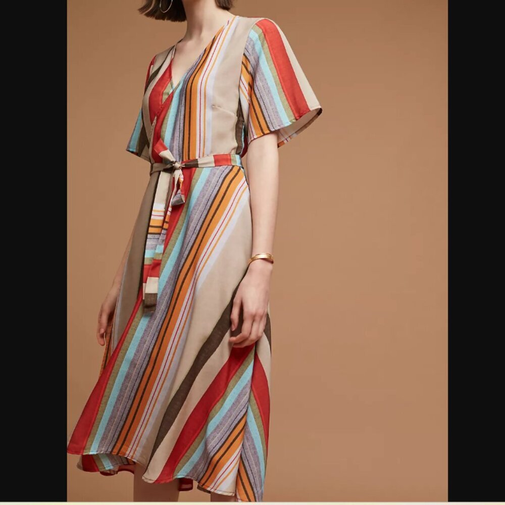 Anthropologie Porridge Lana Wrap Dress Striped Size S